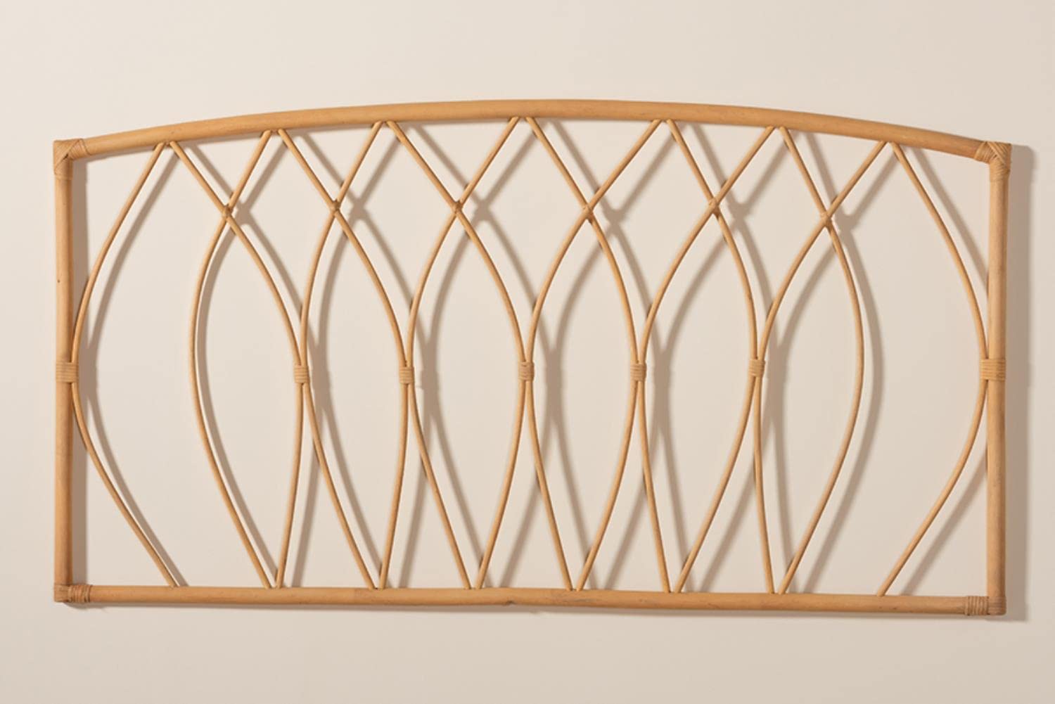 Baxton Studio Halia Modern Bohemian Brown Rattan Queen Size Wall-Mount Headboard