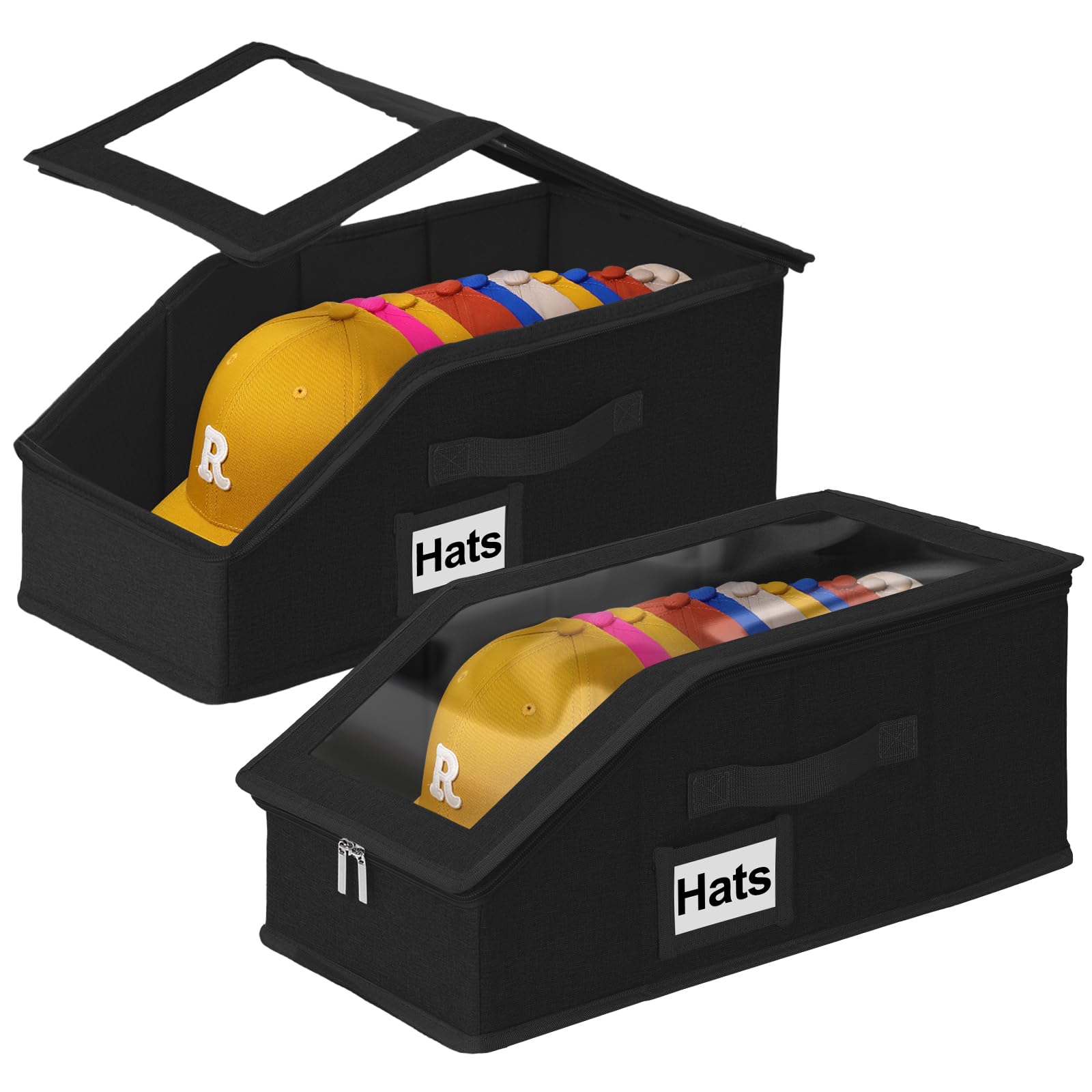 Dofilachy 2-PCS Large Capacity, Stackable Hat Storage For Baseball Caps- Holds up to 28 Caps, Dust-Proof Storage Box with a Full