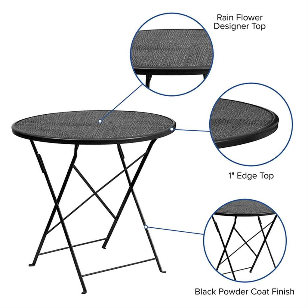 Flash Furniture Oia Commercial Grade 30" Round Black Indoor-Outdoor Steel Folding Patio Table