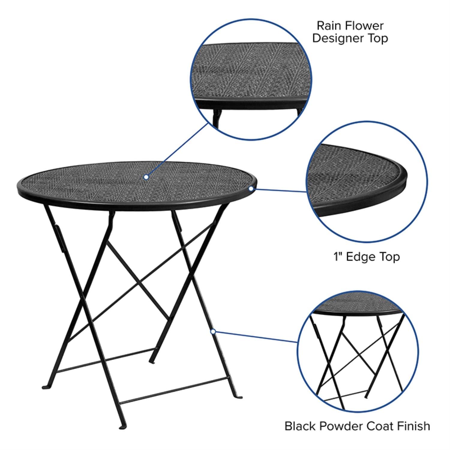 Flash Furniture Oia Commercial Grade 30" Round Black Indoor-Outdoor Steel Folding Patio Table