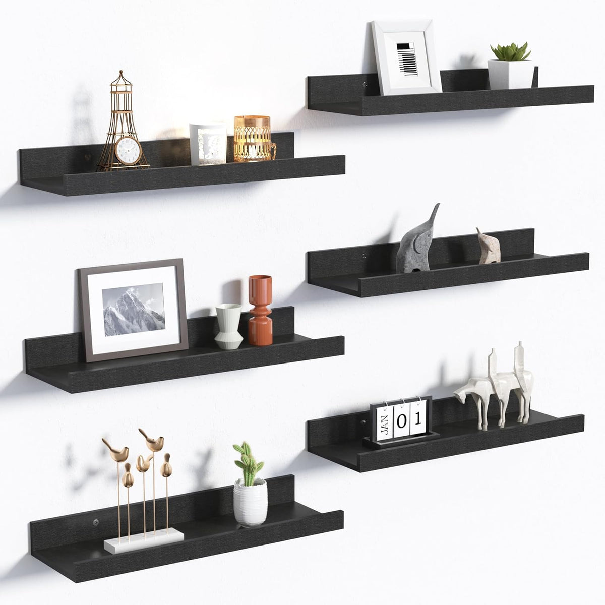 Rellon Floating Shelves For Wall Storage Shelf, Metal Black Hanging Shelves For Living Room/Kitchen/Bedroom/Bathroom Decor, Orga