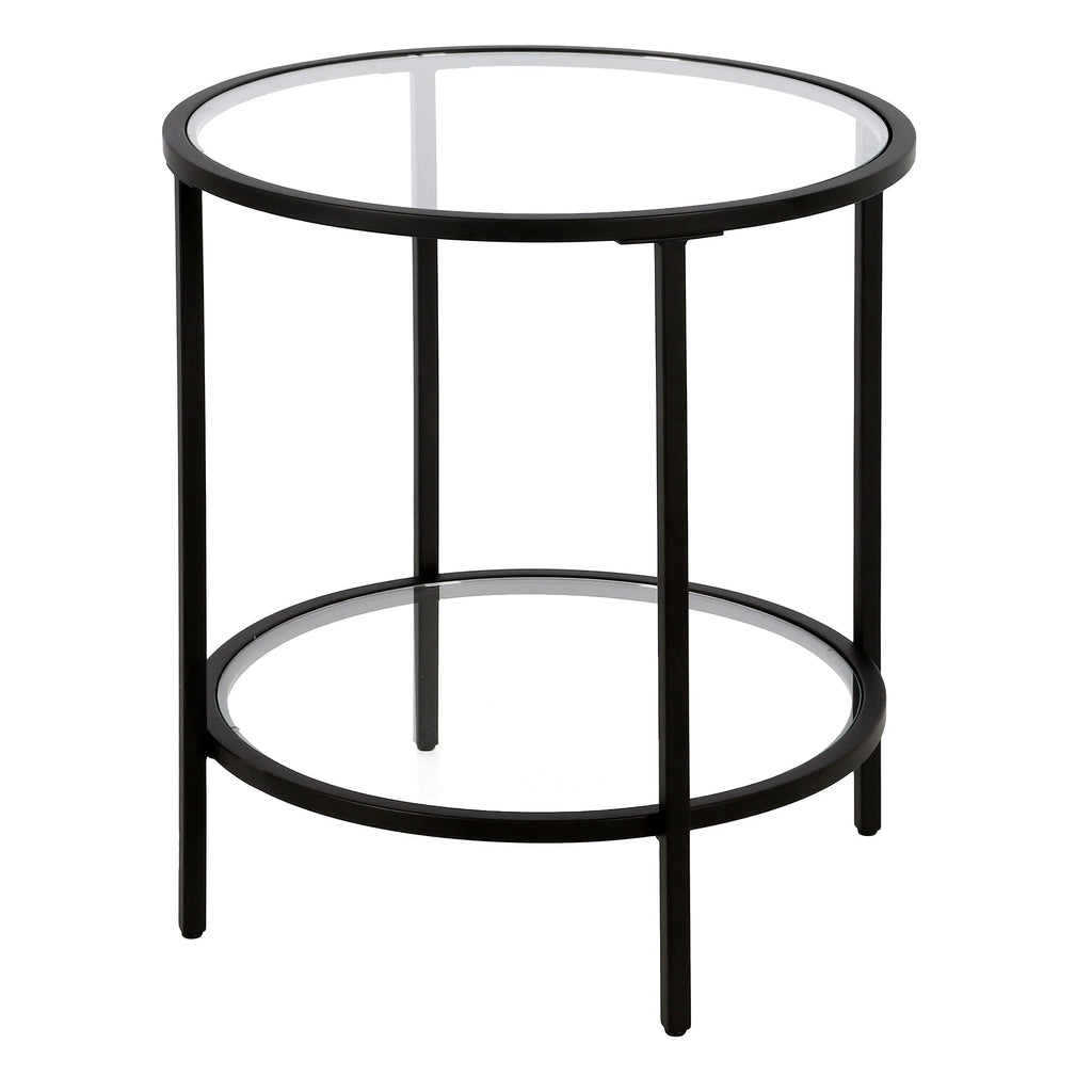 Henn&Hart 20' Wide Round Side Table With Glass Shelf In Brass, Table For Living Room, Bedroom