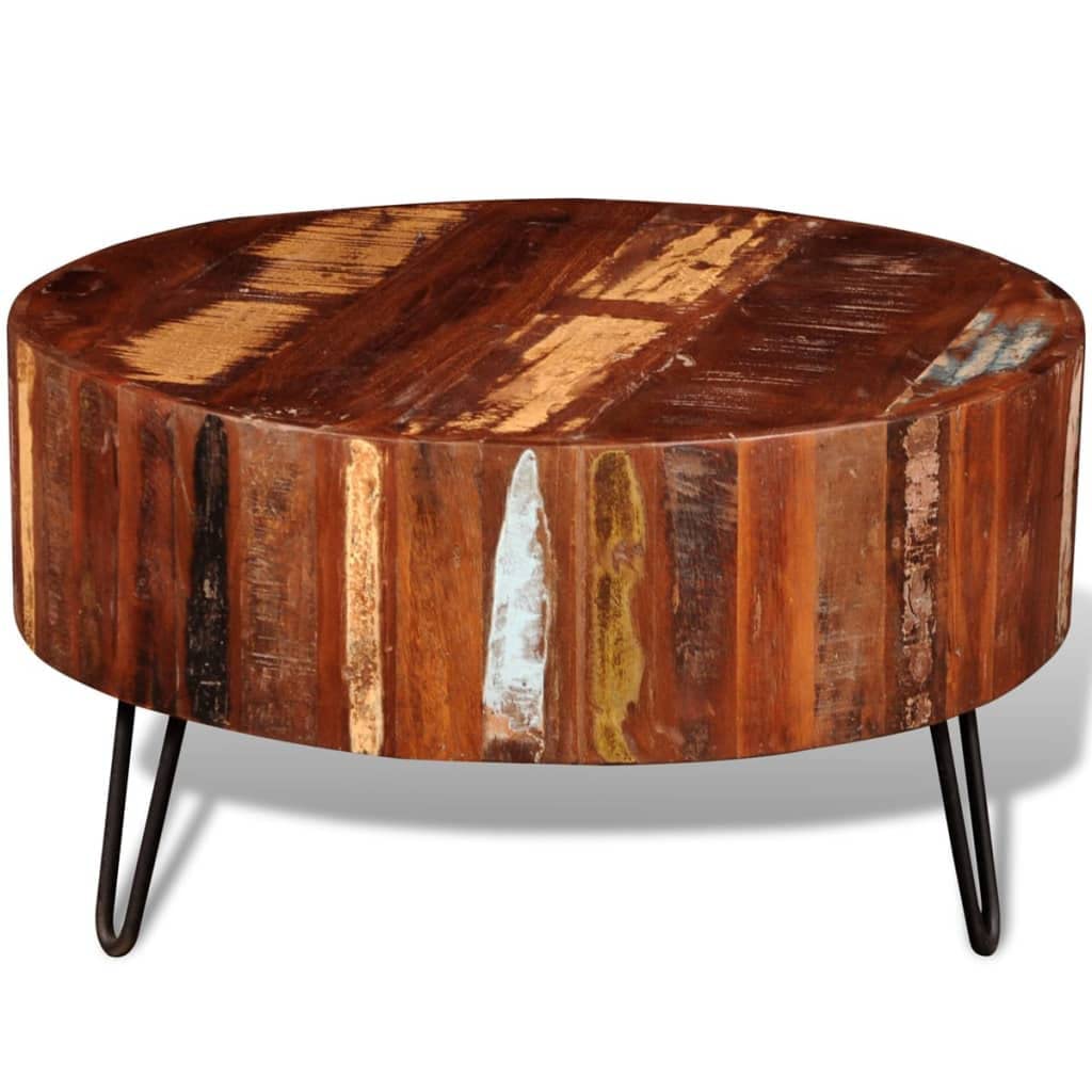 SKM Coffee Table Solid Reclaimed Wood Round for Bedroom and Living Room -626