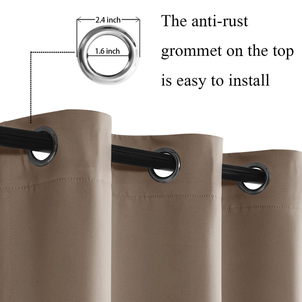 Jiuzhen Taupe Blackout Curtains With Tiebacks - Thermal Insulated, Light Blocking And Noise Reducing Grommet Curtains For Bedroom And Living Room, Set Of 2 Window Curtain Panels, 60 X 63 Inch Length