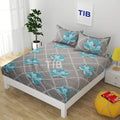 Tib Glace Cotton 78 X 72 Elastic Fitted Bedsheets King Size With 2 Pillow Covers, Pack Of 3, Grey