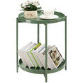TeoKJ 2 Tier Green Side Table, Folding Round Metal End Table Small Nightstand with Two Removable Tray for Bedroom Living Room Be