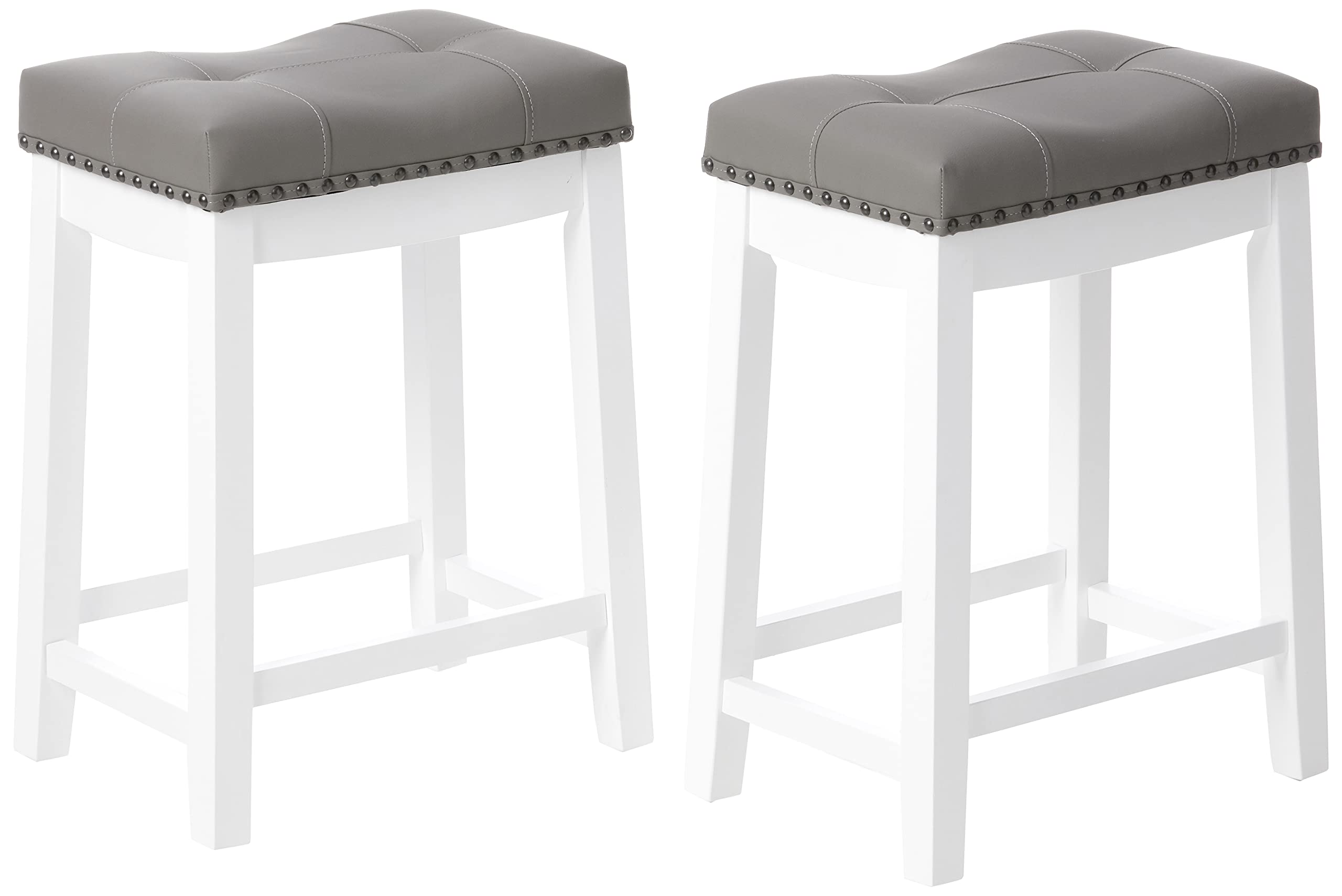 Angel Line Cambridge bar stools, 24 Set of 2, White with Gray Cushion