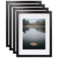 Egofine 12x16 Picture Frames Black Set of 4 Made of Solid Wood Covered by Plexiglass Matted for 9x12/11x14 or 12x16 without Mat 