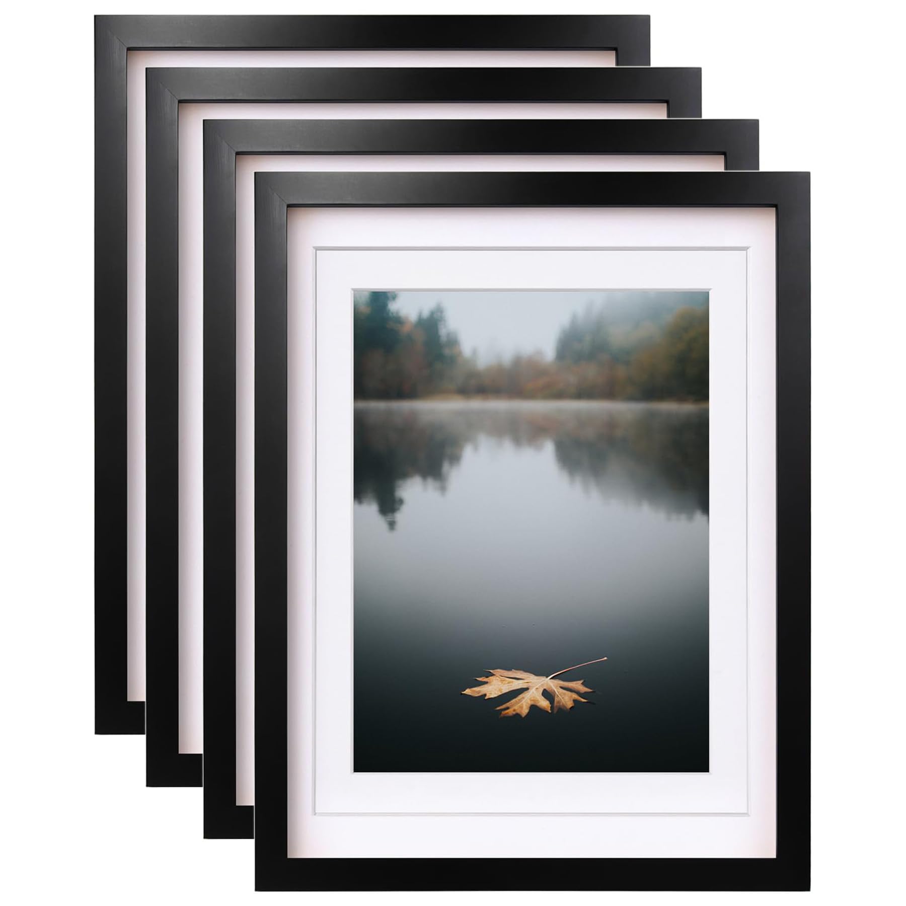 Egofine 12x16 Picture Frames Black Set of 4 Made of Solid Wood Covered by Plexiglass Matted for 9x12/11x14 or 12x16 without Mat 