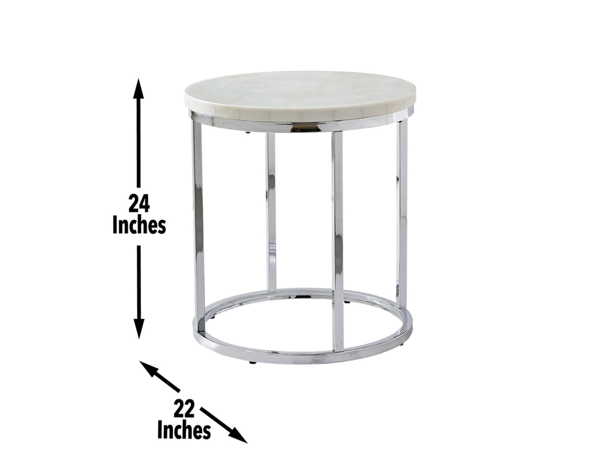 Steve Silver Echo End Table-Contemporary Style with Unique Marble Details, White Marble Top with Chrome Metal Base, 22 x 22 x 24, White, Chrome