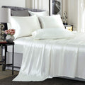 Treely 4 Piece Satin Sheets Twin Size Silky Smooth Ivory White Sheet Set With Deep Pocket, Fitted Sheet, Flat Sheet, 2 Pillowcas