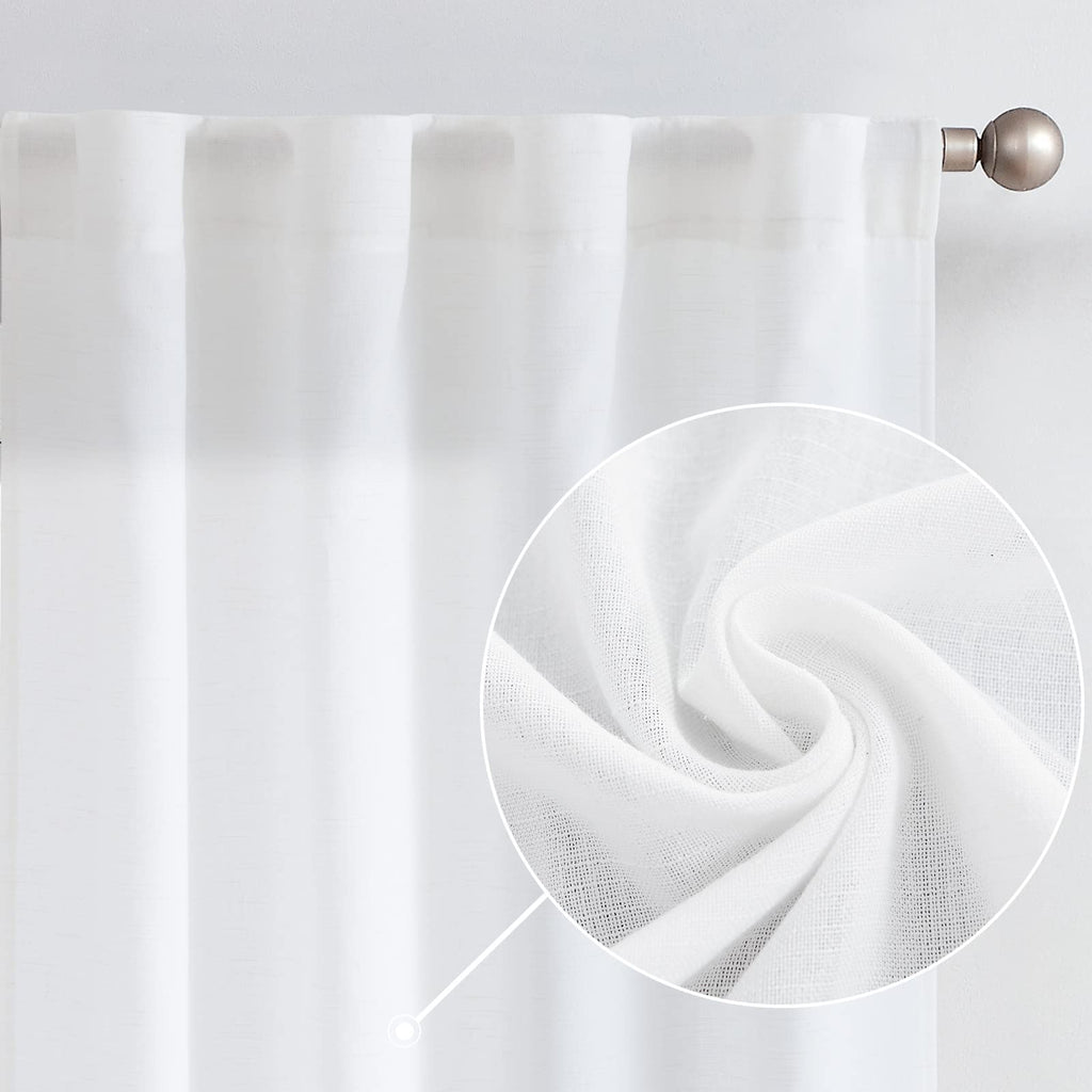 Jinchan Linen Blend White Curtains 63 Inches Length For Living Room Farmhouse Rod Pocket Back Tab Light Filtering Window Drapes For Bedroom Curtains Off White 2 Panels