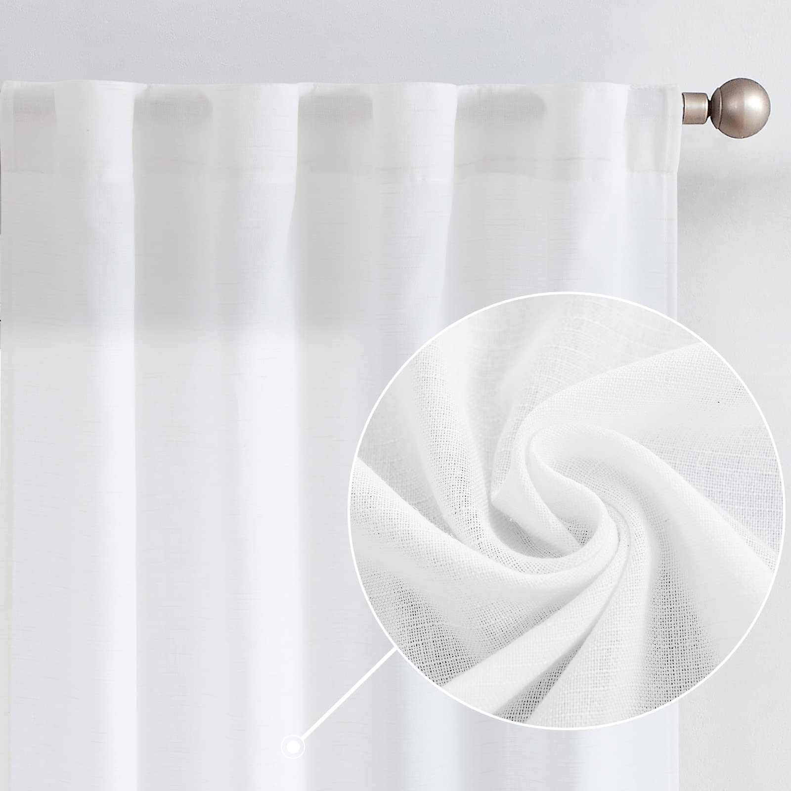 Jinchan Linen Blend White Curtains 63 Inches Length For Living Room Farmhouse Rod Pocket Back Tab Light Filtering Window Drapes For Bedroom Curtains Off White 2 Panels