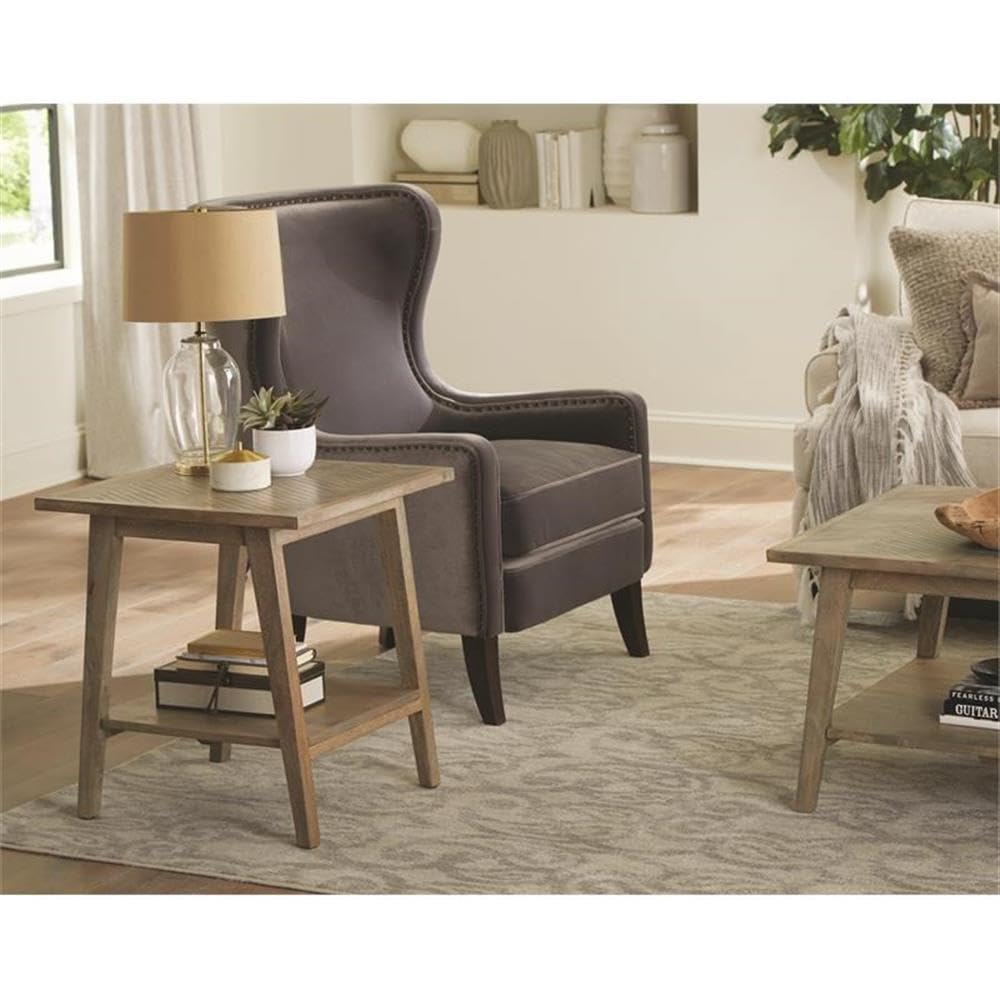 Steve Silver Milani Solid Wood Herringbone Pattern, Mid-Century Modern Styling, Natural Finish End Table, 22 x 22 x 24.25, Light Brown
