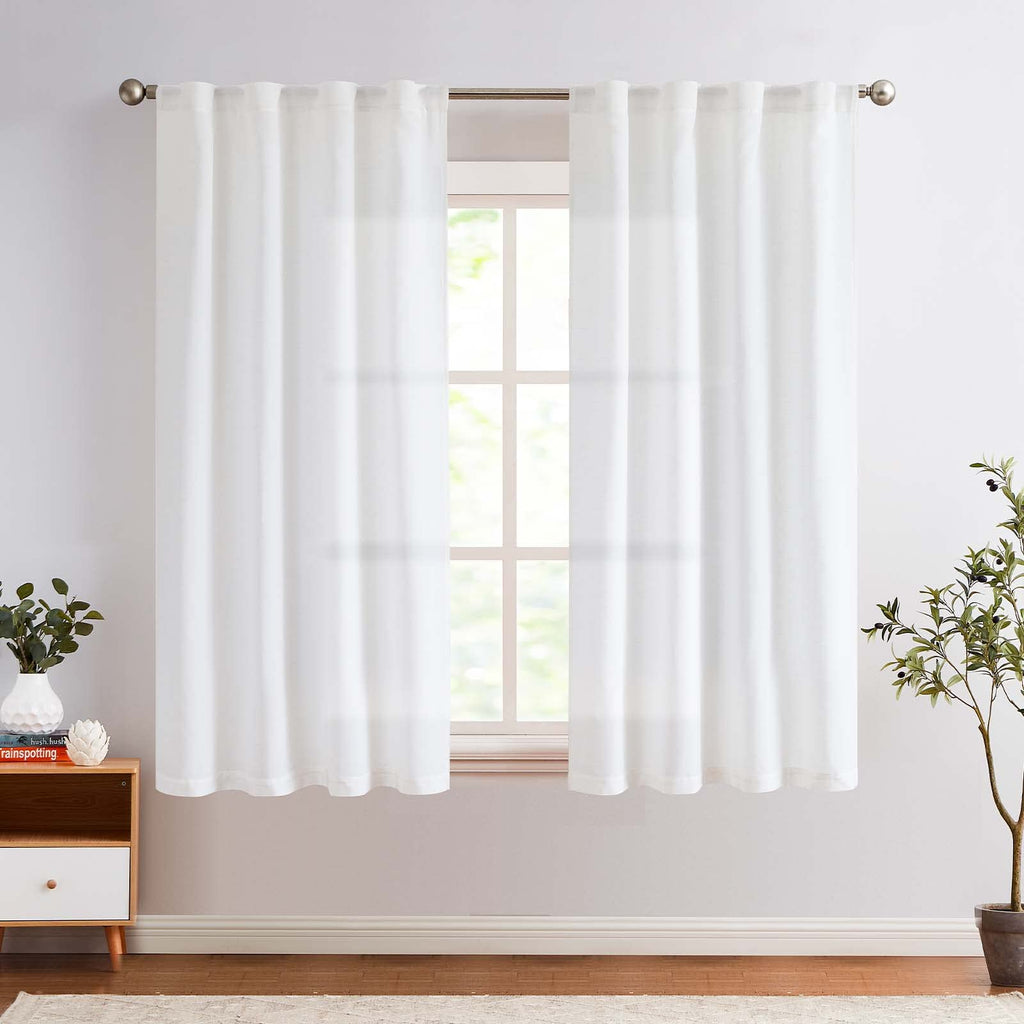 Jinchan Linen Blend White Curtains 63 Inches Length For Living Room Farmhouse Rod Pocket Back Tab Light Filtering Window Drapes For Bedroom Curtains Off White 2 Panels