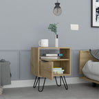Nightstand 22&Quot; H, 1 Open Shelf, Single Door Cabient, Hairpin Legs, Light Oak