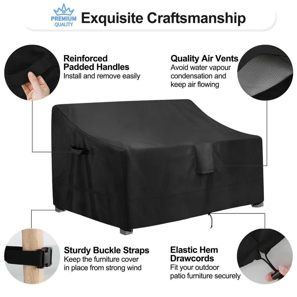 Outdoorlines Outdoor Waterproof Patio Loveseat Couch Cover - Uv Resistant Patio Sofa Furniture Covers Weatherproof Heavy Duty Glider Covers For Outdoor Furniture, 58Wx32.5Dx31H Inches, Black