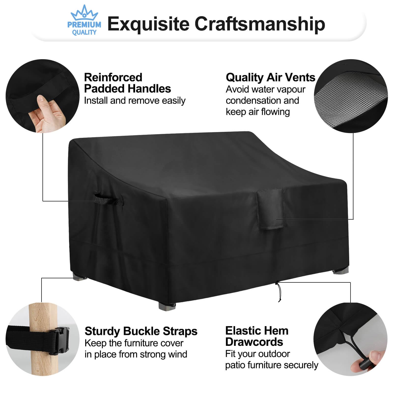 Outdoorlines Outdoor Waterproof Patio Loveseat Couch Cover - Uv Resistant Patio Sofa Furniture Covers Weatherproof Heavy Duty Glider Covers For Outdoor Furniture, 58Wx32.5Dx31H Inches, Black