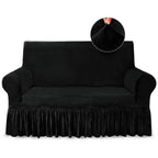 Niceec Loveseat Cover Super Soft 1-Piece Black Slipcover For Loveseats Stretch Universal Spandex Couch Covers For Living Room Easy Fit Washable Furniture Sofa Protector With Skirt