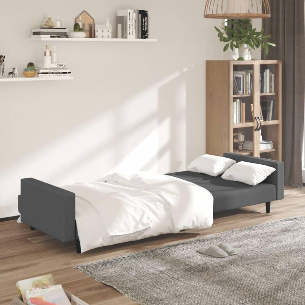 vidaXL Dark Gray Velvet 2-Seater Sofa Bed - Convertible Loveseat/Twin Sleeper with Wood Frame for Living Room, Studio, Home Office