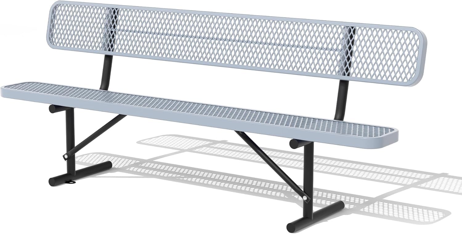 Sunnibety 8 Feet Heavy Duty Metal Park Bench for Outside, Outdoor Bench with Backrest & Portable Frame, Commercial Benches for S