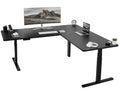 Vivo Electric Height Adjustable 77 X 71 Inch Corner Stand Up Desk, 2 Black 30 Inch Deep Table Tops, Black Frame, Memory Controller, L-Shaped Workstation, 3E Series, Desk-Kit-3E7B