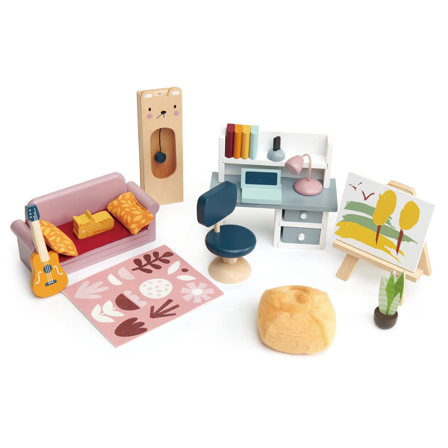 Tender Leaf Toys - Dolls House Study Furniture - 1:12 Scale 23 Pcs Furnished Study Room Dollhouse Accessories - Miniature Preten