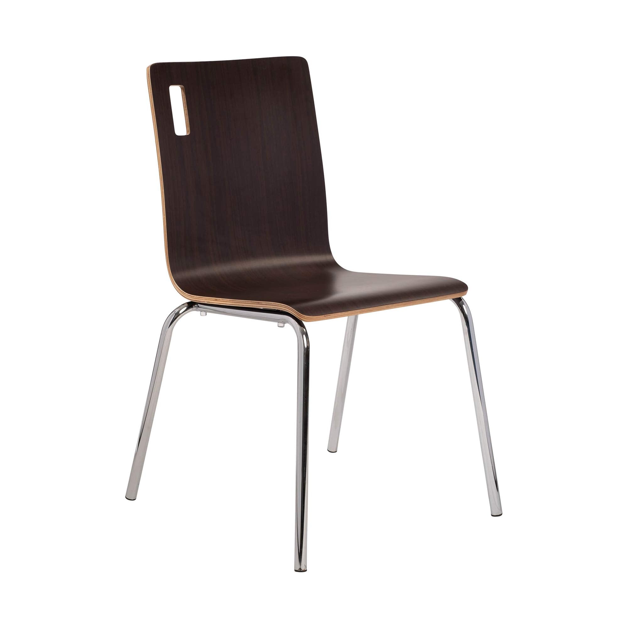 OKLAHOMA SOUND CORPORATION Bushwick 8 Layer Bent Plywood Seat Cafe Chair with Chrome Leg and Footring - Espresso