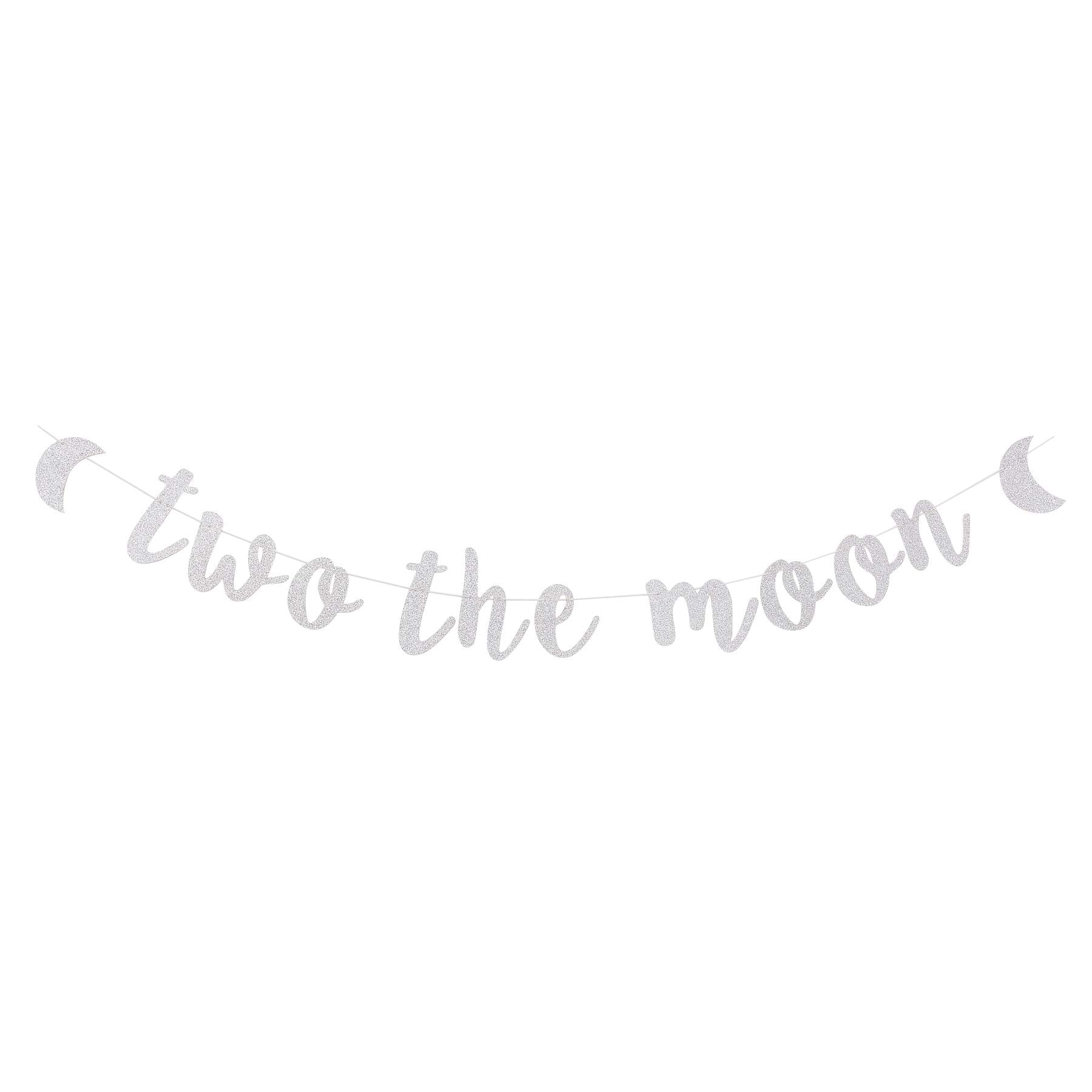 Glitter Silver Two the Moon Banner Kids Second Birthday Party Bunting Garland