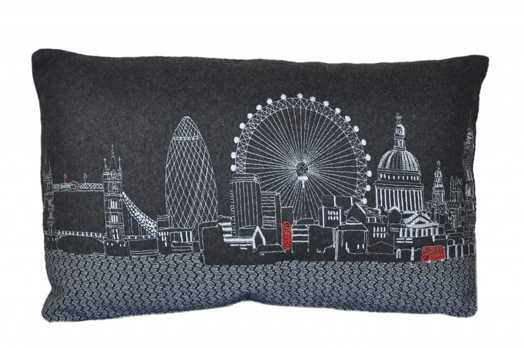 HomeRoots Grey 24' Black and White London Nighttime Skyline Lumbar Decorative Pillow