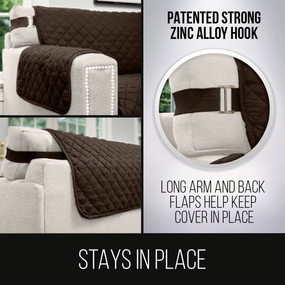 Sofa Shield Patented Couch Slip Cover, Large Cushion Protector, Reversible Stain And Dog Tear Resistant Slipcover, Quilted Microfiber 62” Seat, Washable Covers For Dogs Pets Kids, Chocolate