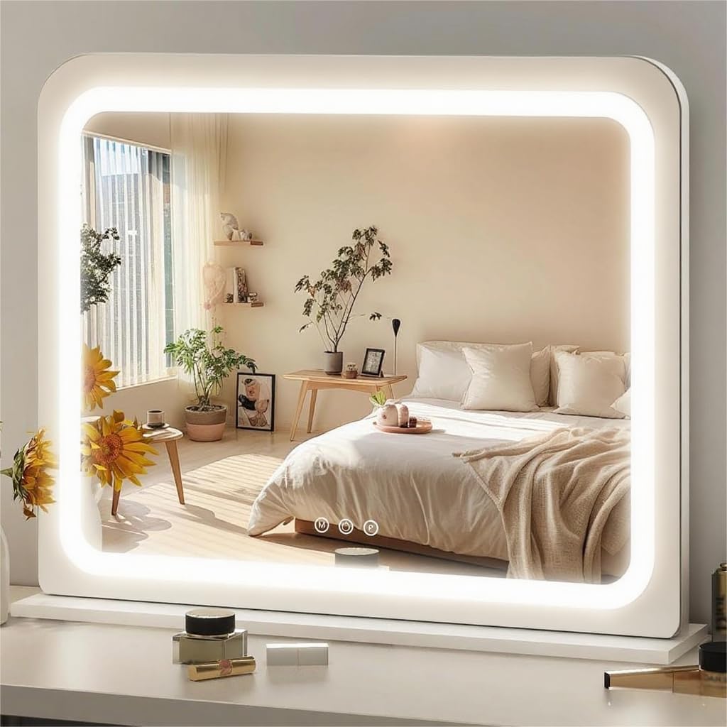 FENNIO Vanity Mirror with Lights 17x13 Makeup Mirror with Lights,Vanity Mirror Touch Screen with 3-Color Lighting,Dimmable,f