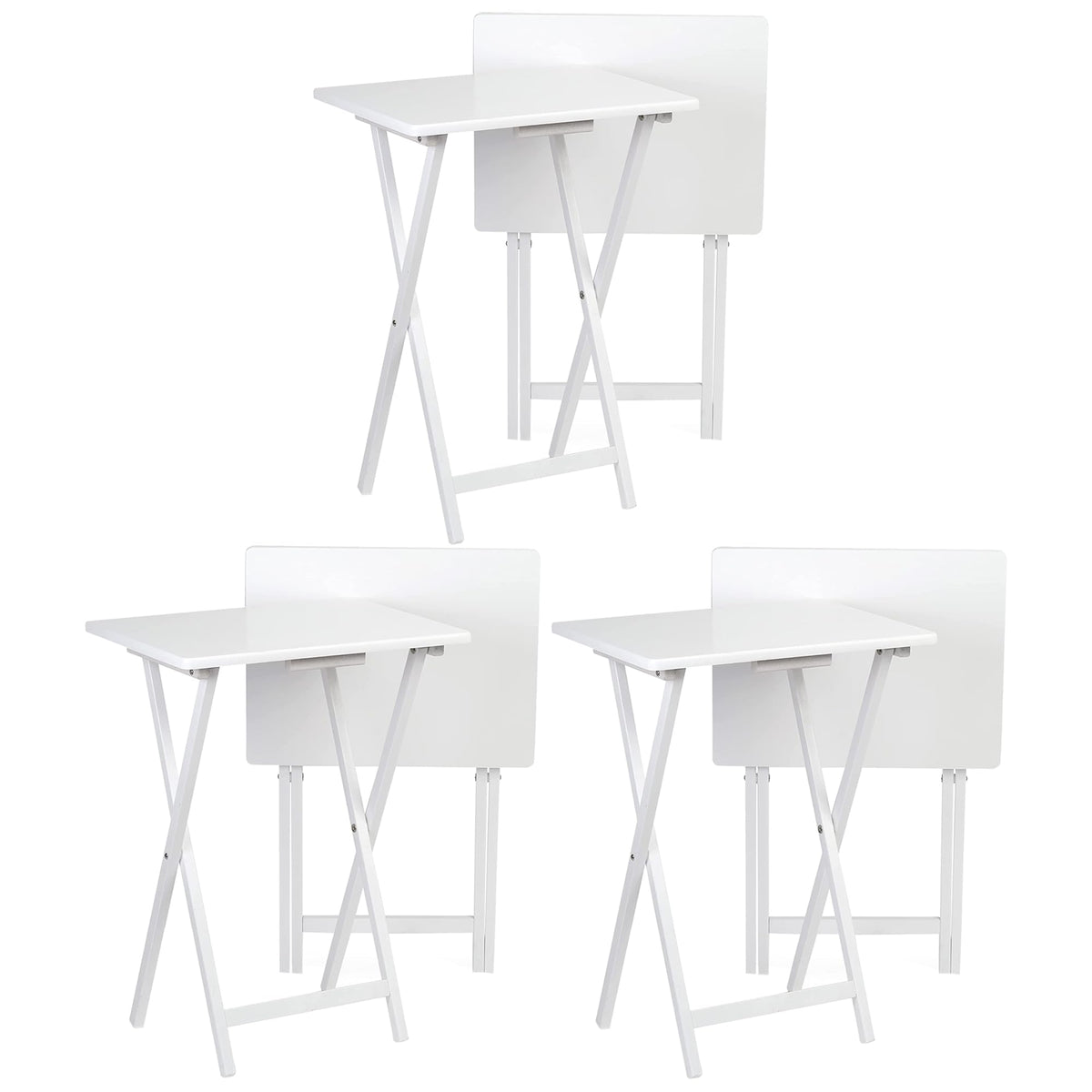 Pj Wood Conventional Solid And Sturdy Wood Construction Portable Folding Tv Snack Tray Table Desk Serving Stand, White (6-Piece Set)