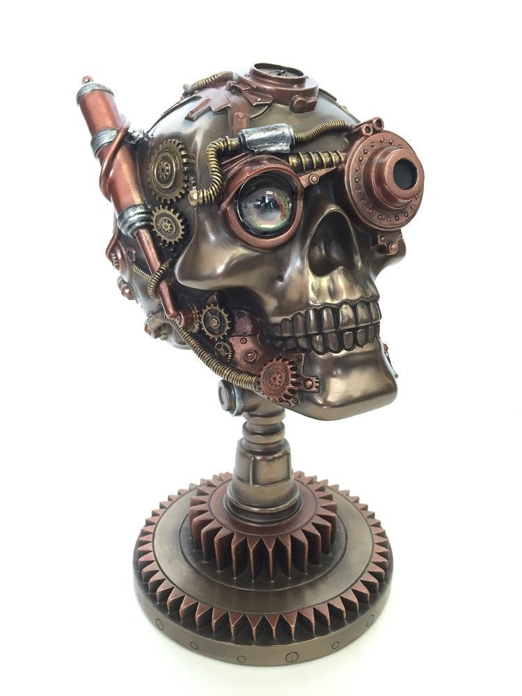 Steampunk Skull on Gear Stand Statue