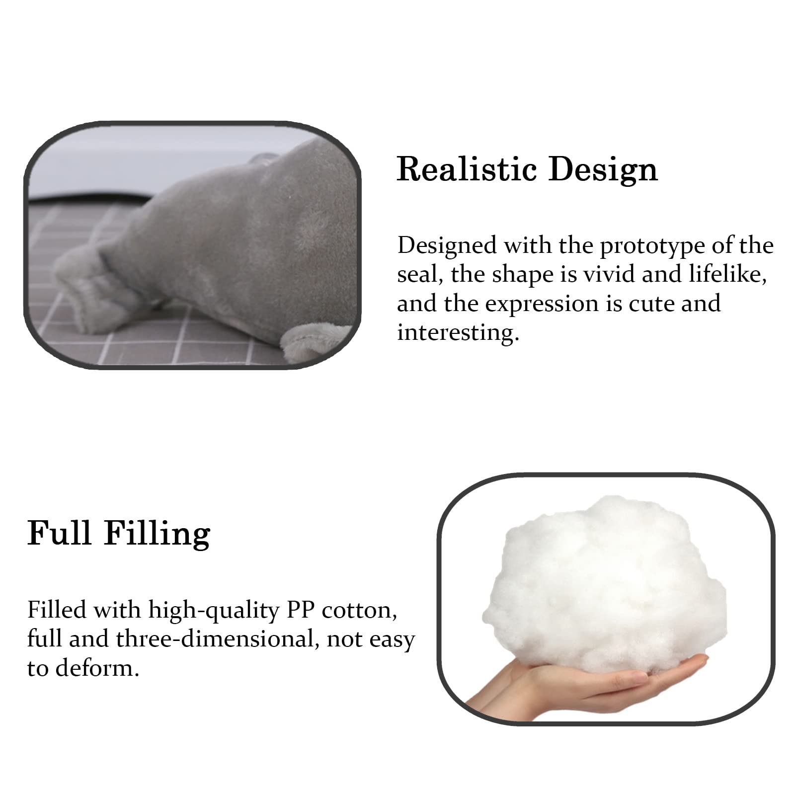 zhidiloveyou Seal Plush Stuffed Animal Toy - Grey Kawaii Doll, 9 Inch Pillow for Kids