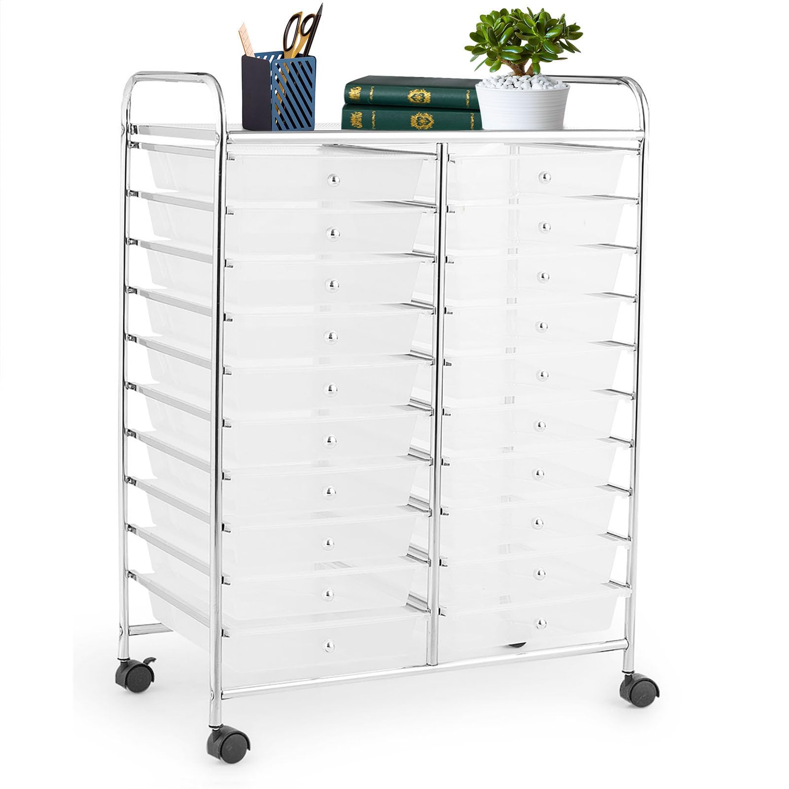 SILKYDRY 20 Drawer Rolling Storage Cart, Art Cart Organizer with Wheels for Makeup, Tool, Paper, Multipurpose Craft Storage Cart