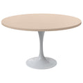 Verve 48 Round Dining Table, White Base with Light Natural Wood MDF Top