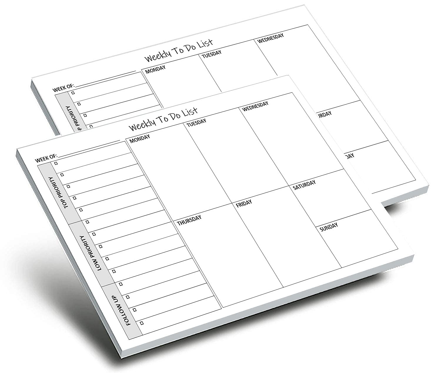 Weekly To Do List Notepads (2 Pack, 50 Pages Each) Task Pad Planner W/Daily Checklist, Priority Todo & Note Sections. Desk Noteb