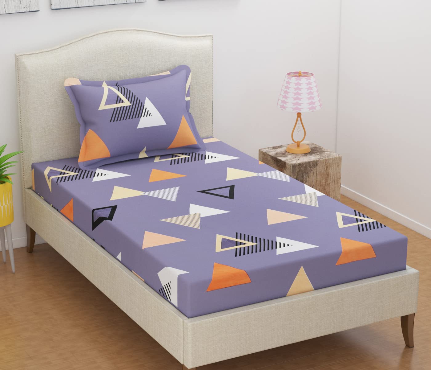 Bsb Home Cotton Yellow With Animal Printed Single Bedsheet Special For Kids With 1 Pillow Cover Tc 180Cream