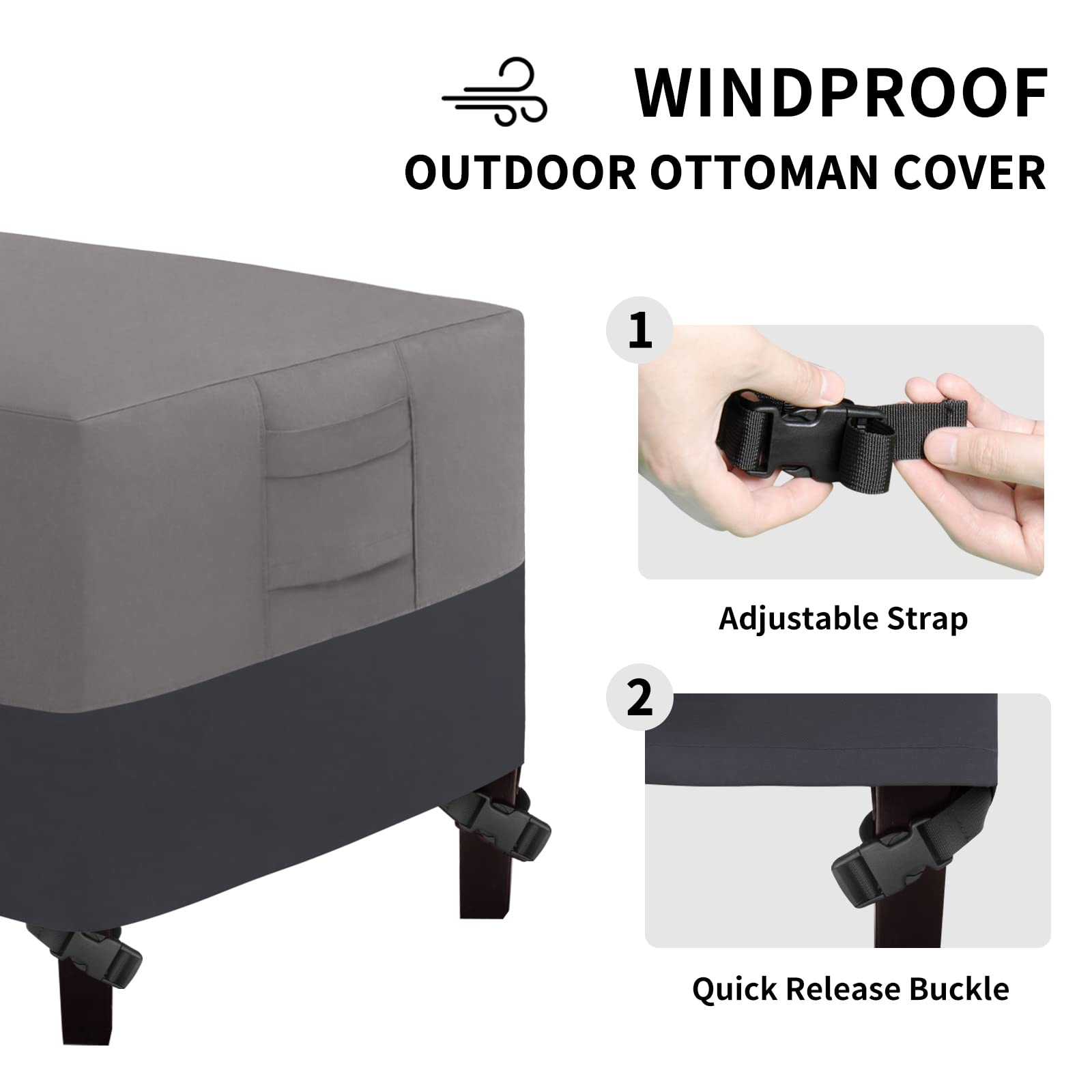 Easy-Going Outdoor Ottoman Cover, Waterproof Patio Ottoman Cover, Heavy Duty Outdoor Furniture Cover With Padded Handles (33'X33'X17', Gray/Dark Gray)
