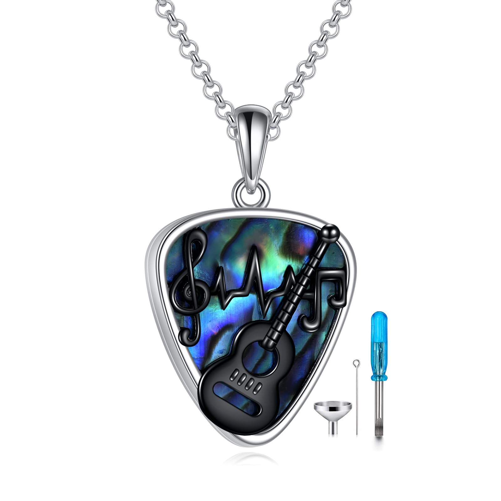 POPLYKE Guitar Pick Urn Necklaces for Ashes Sterling Silver Cremation Urn Necklaces Memorial Keepsake With Filling Tool