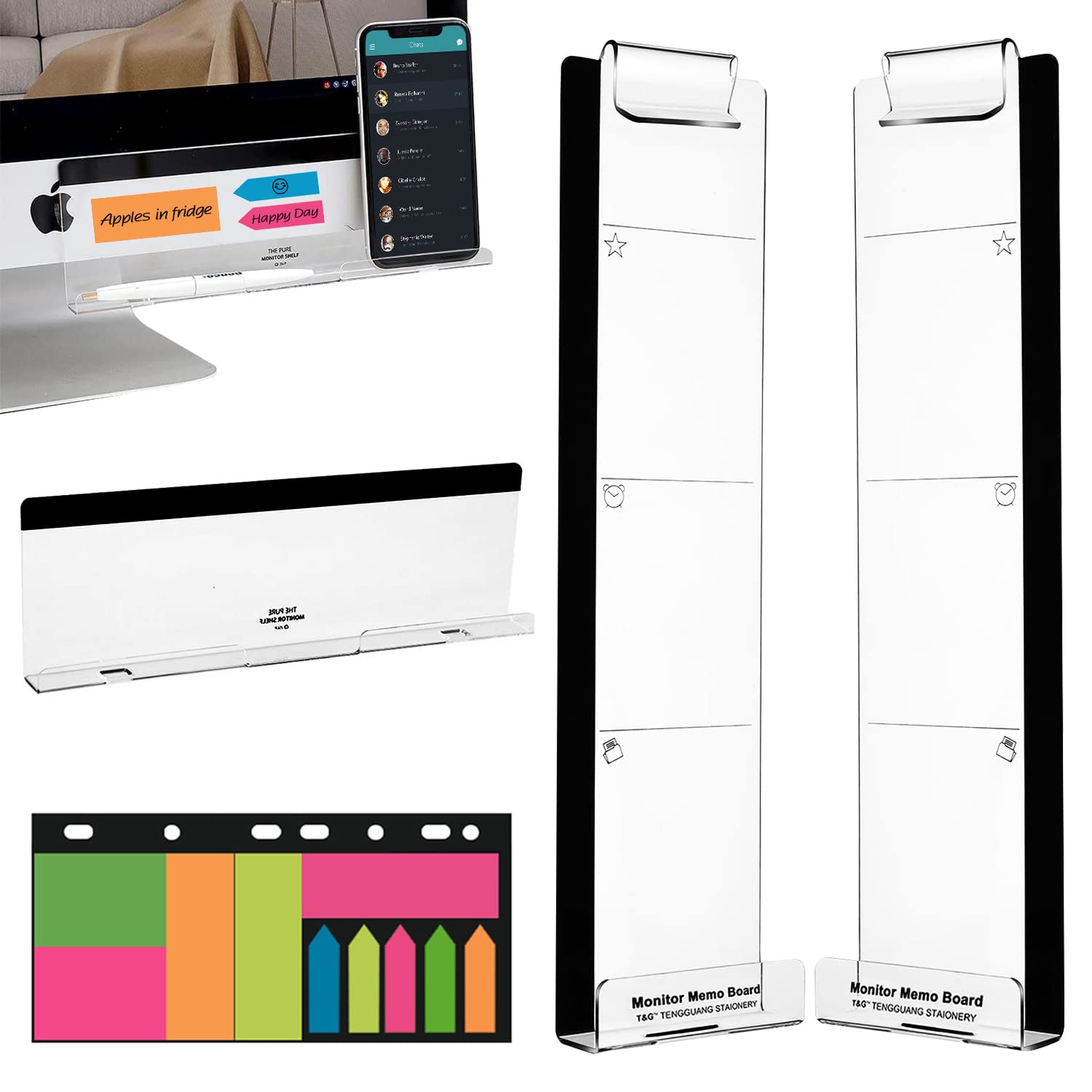 Monitor Memo Boards For Computer, Set Of 3 (Left & Right & Bottom) Multifunction Acrylic Screen Message Reminder Pad Side Panels