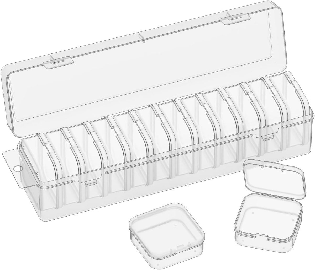 IQS Enterprise Small Bead Organizer Storage Box, 12PCS Mini Clear Plastic Containers Transparent Rectangle Cases with lid for Co