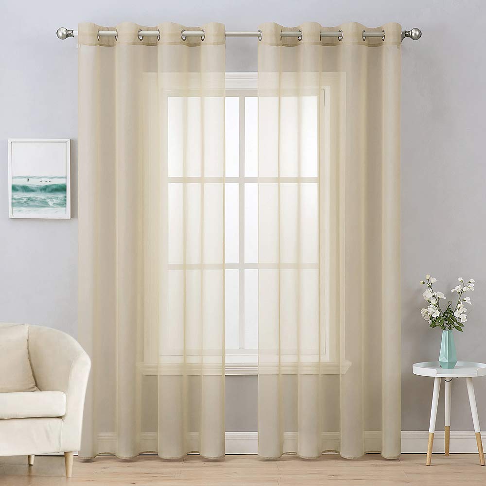 Miulee 2 Panels Solid Color Beige Sheer Curtains Elegant Grommet Window Voile Panels/Drapes/Treatment For Bedroom Living Room (54X72 Inch)