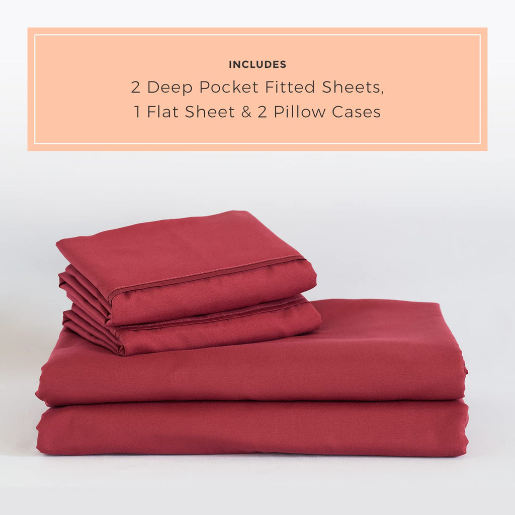 Peachskinsheets Deep Crimson Red Sheet Set - 1500Tc Level Of Softness - Extra Soft Cooling Sheets For Hot Sleepers And Night Swe