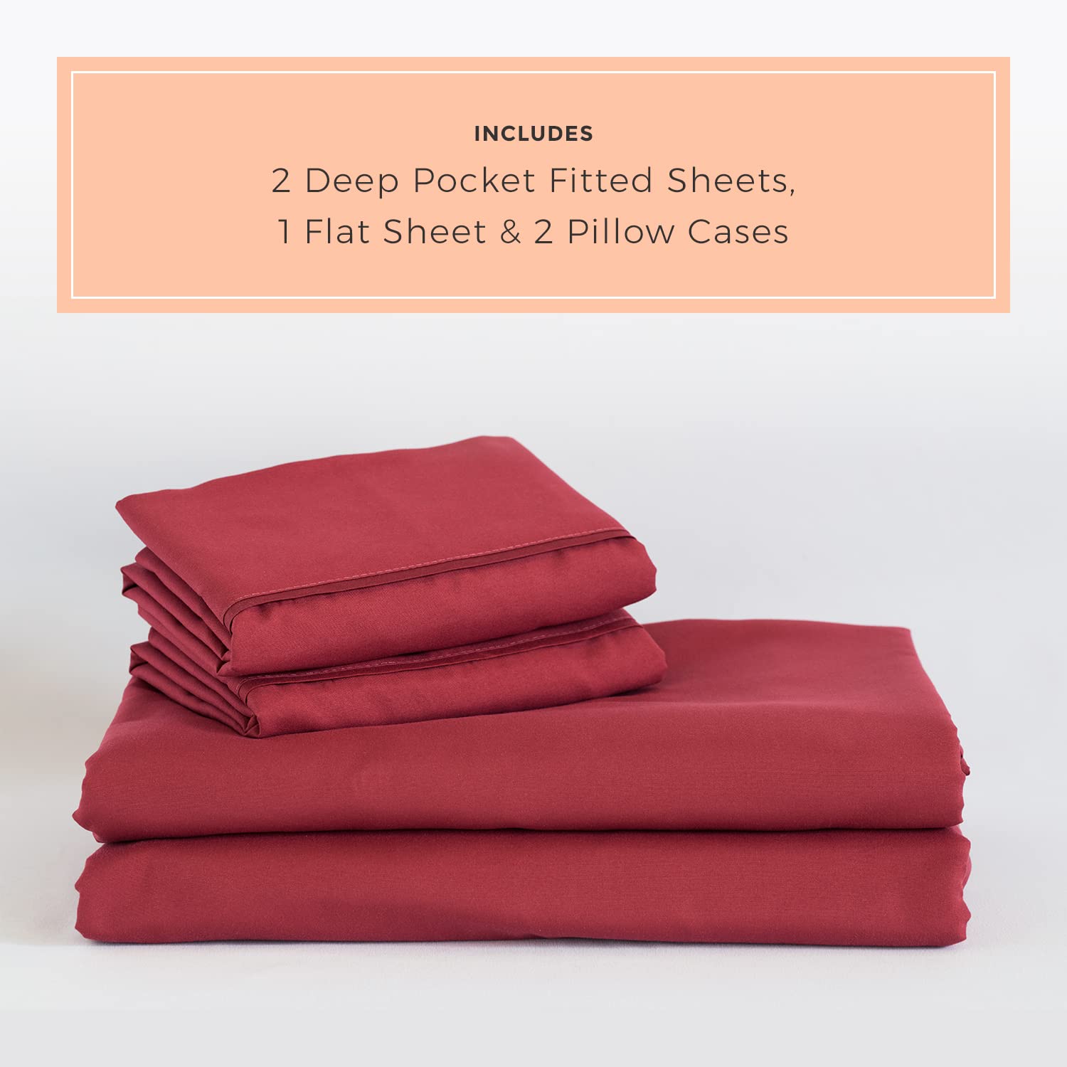 Peachskinsheets Deep Crimson Red Sheet Set - 1500Tc Level Of Softness - Extra Soft Cooling Sheets For Hot Sleepers And Night Swe