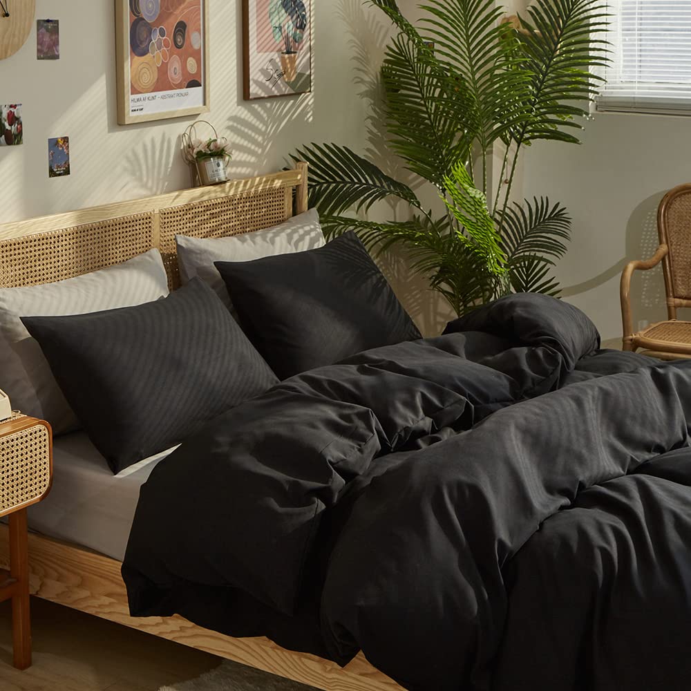 Clothknow Black Comforter Set Queen 3Pcs Black Bedding Comforter Sets Solid Black Queen Comforter Soft All Black Queen Size Comf