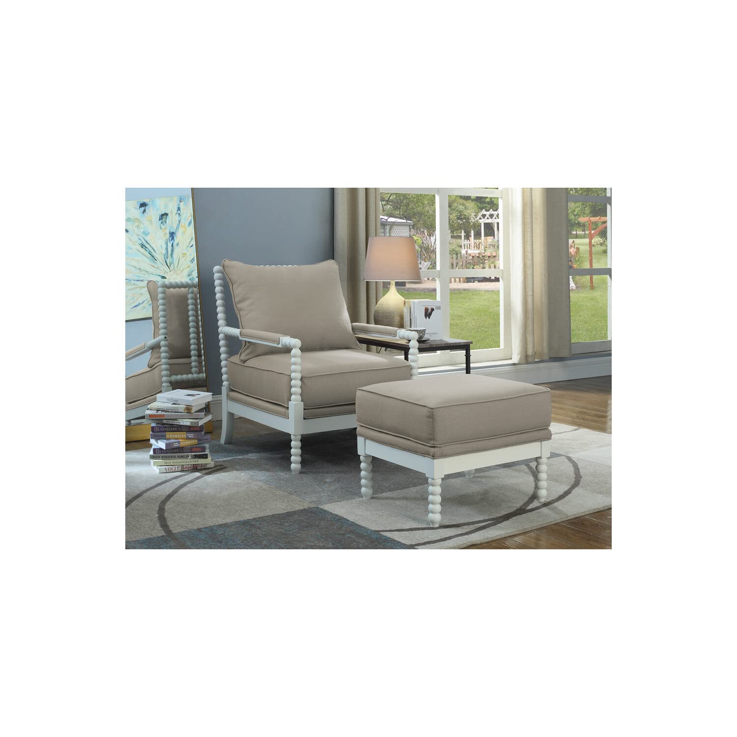 Best Master Furniture Hl32 West Palm Solid Wood Living Room Accent Chair In Beige/White