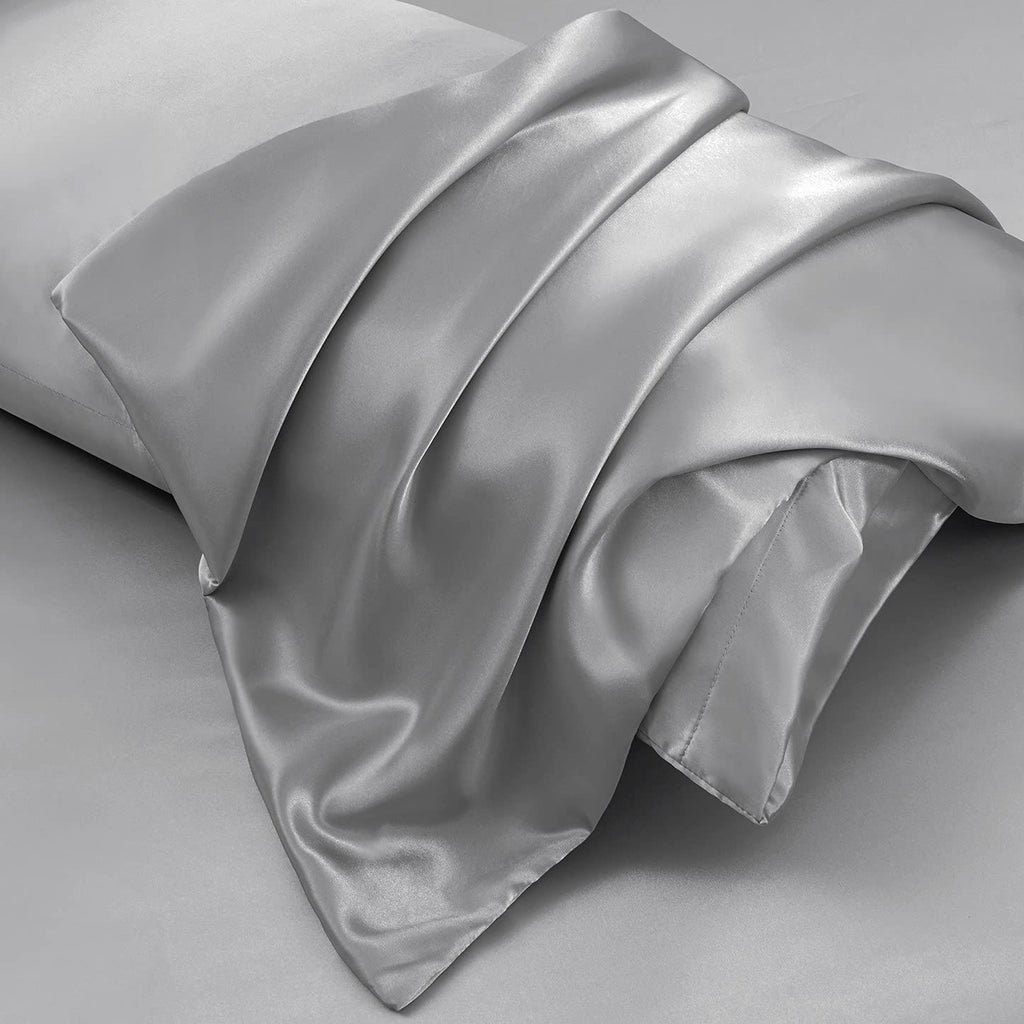 Aormenzy Satin Body Pillow Cover Set Of 2, 20X54 Inches Silver Grey Body Pillow Case For Adults, Silky Soft & Cooling Body Pillo