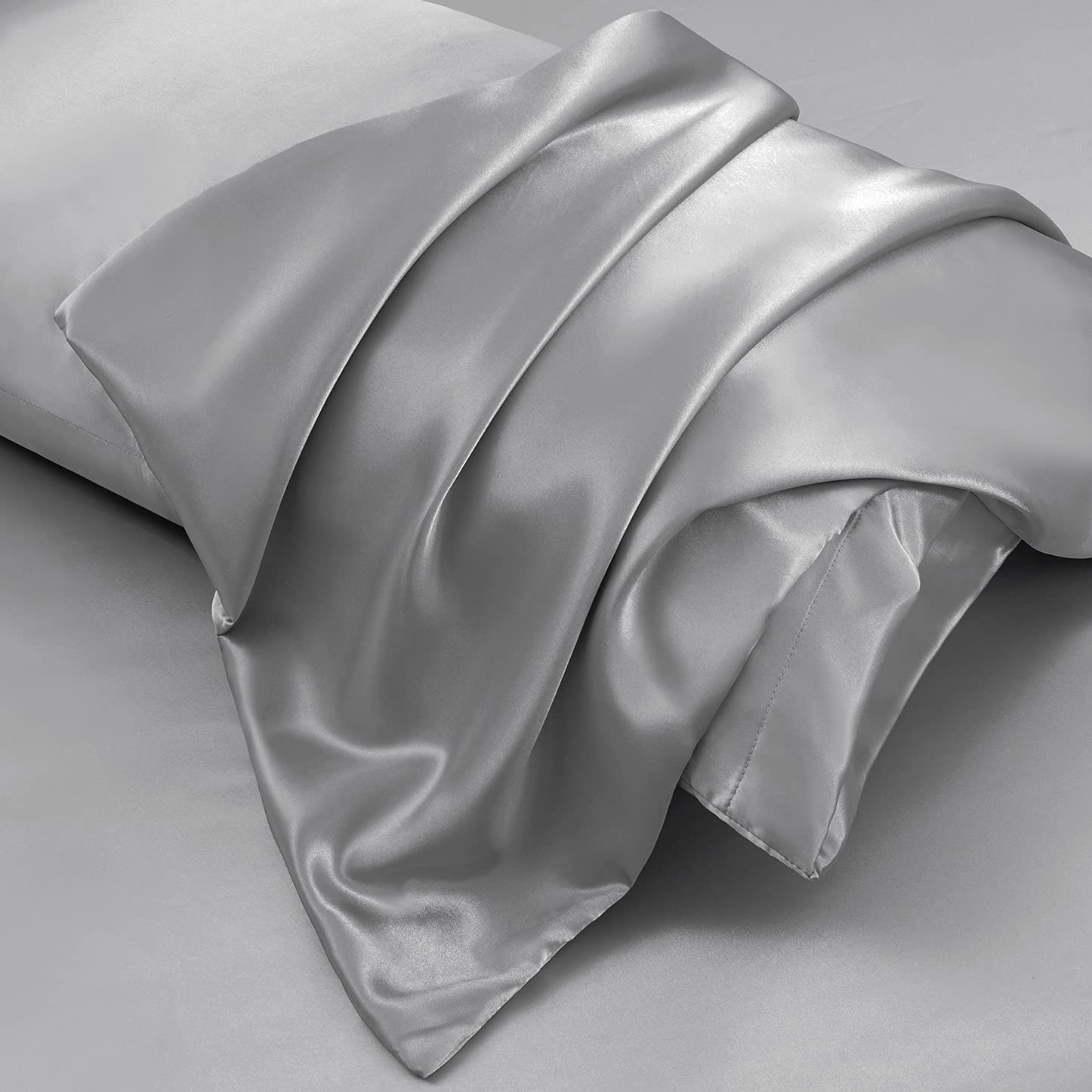 Aormenzy Satin Body Pillow Cover Set Of 2, 20X54 Inches Silver Grey Body Pillow Case For Adults, Silky Soft & Cooling Body Pillo